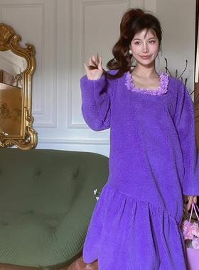 LASS LIZ原创设计2024秋冬新款新年甜美紫色毛绒绒宽松连衣裙女