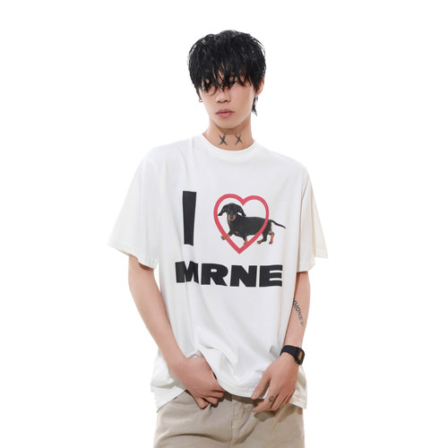 MRNEARLY我爱狗狗美式短袖T恤男