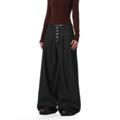 MRNEARLY美式 廓形长裤 复古细条纹排扣阔腿裤 男女慵懒高级感休闲裤