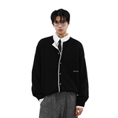 毛衣外套秋冬宽松圆领慵懒针织衫 MRNEARLY美式 复古拼色假两件开衫