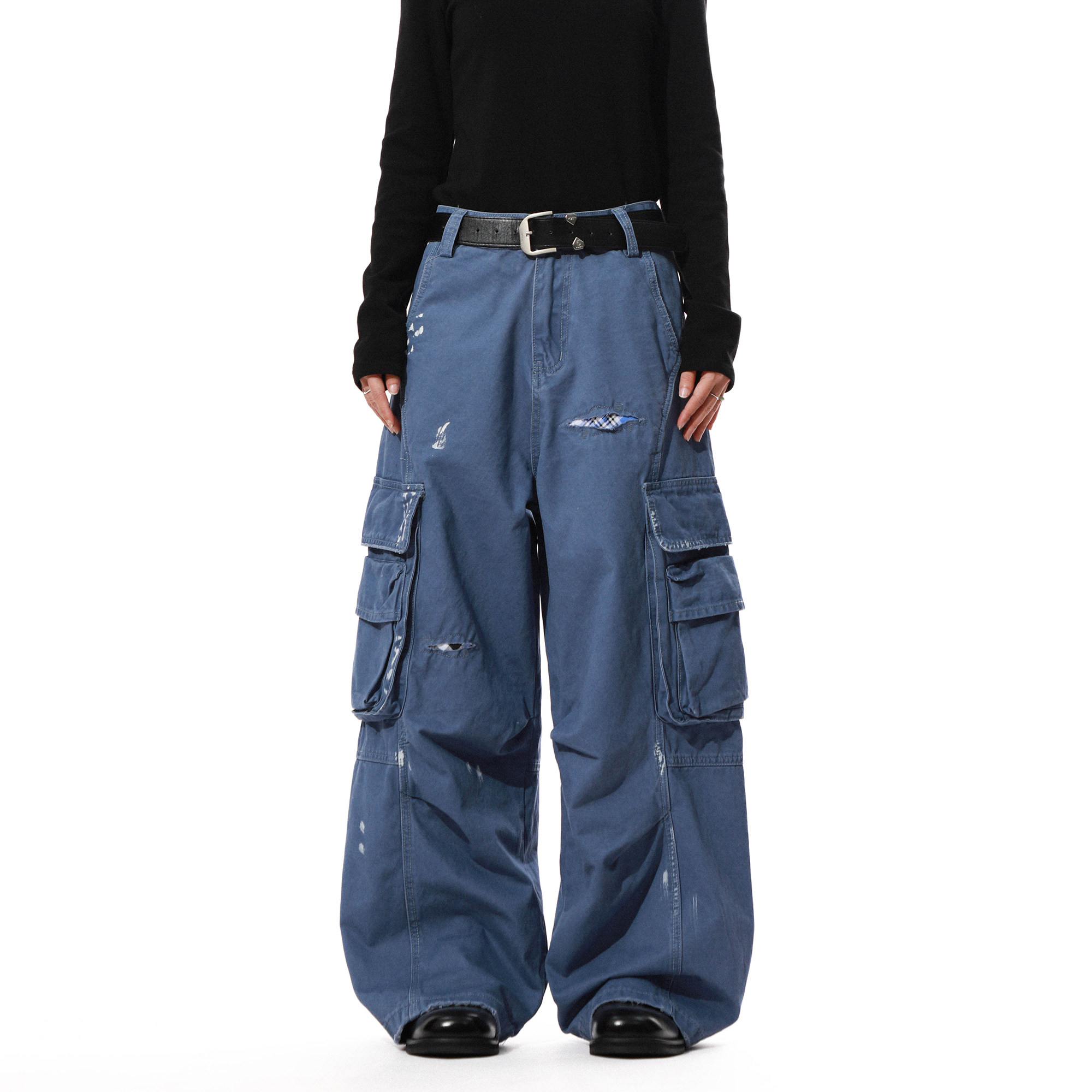 MRNEARLY美式复古破洞刮烂工装裤男宽松百搭褶皱设计感街休闲裤潮,男装,休闲裤,淘宝优惠券,粉丝福利购,淘宝优惠卷