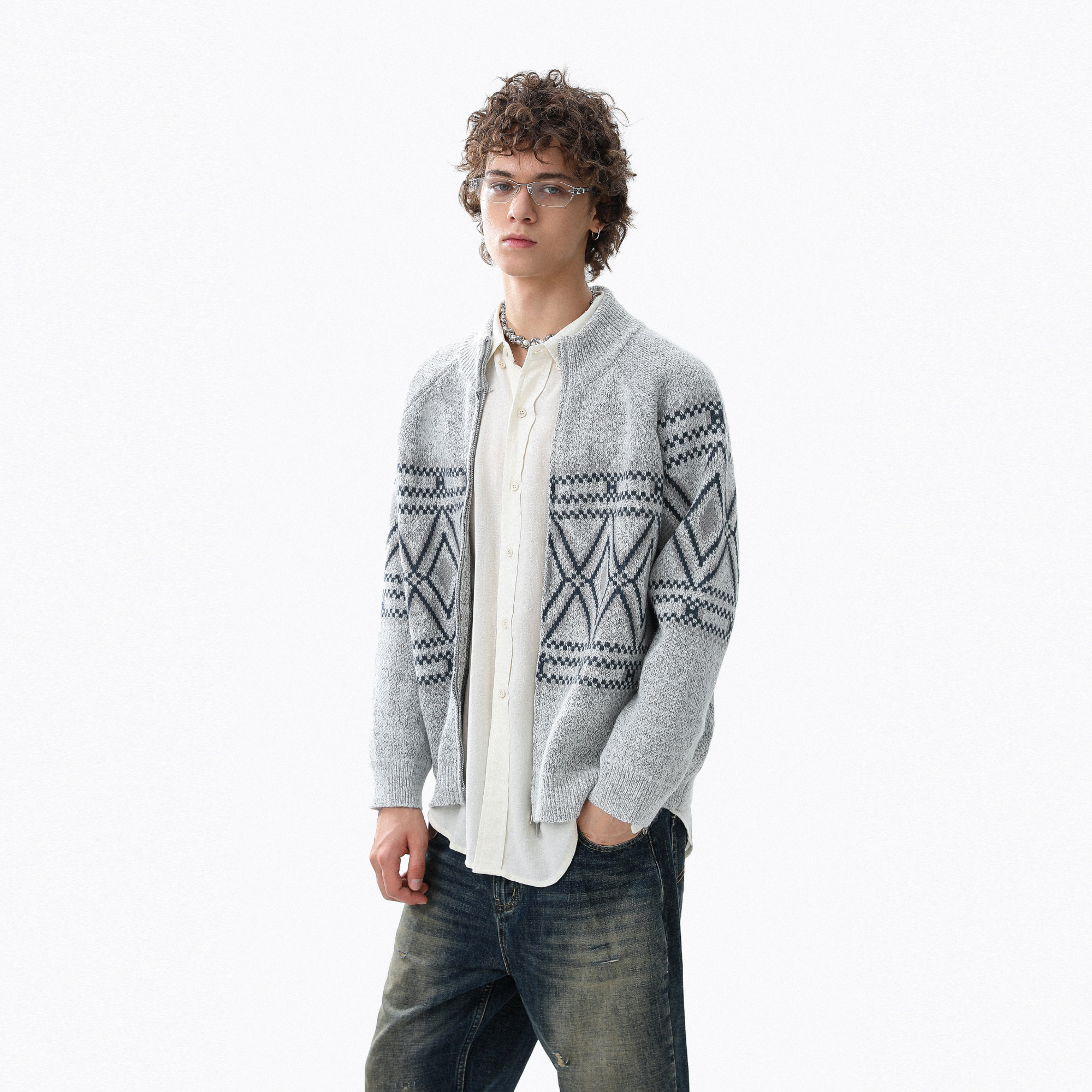 美式复古费尔岛针织开衫