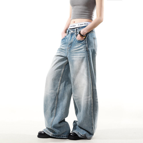 MRNEARLY美式复古宽松牛仔裤