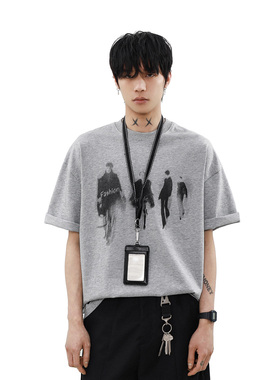 MRNEARLY 美式复古人像印花纯棉小众短袖T恤男女潮牌宽松夏季半袖