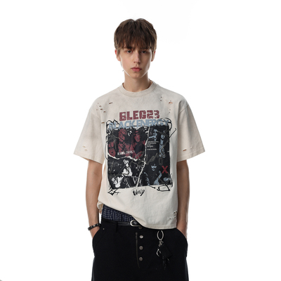 美式复古摇滚乐队印花短袖T恤