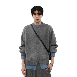 MRNEARLY美式复古学院风假两件开衫毛衣秋冬宽松松弛感针织衫潮