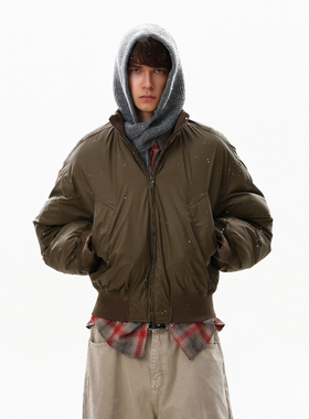 MRNEARLY冬季加厚美式立领飞行员棉服外套男潮牌情侣保暖夹棉夹克