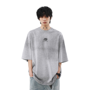 上衣 MRNEARLY 美式 复古高街字母短袖 T恤男潮牌宽松重磅纯棉情侣装