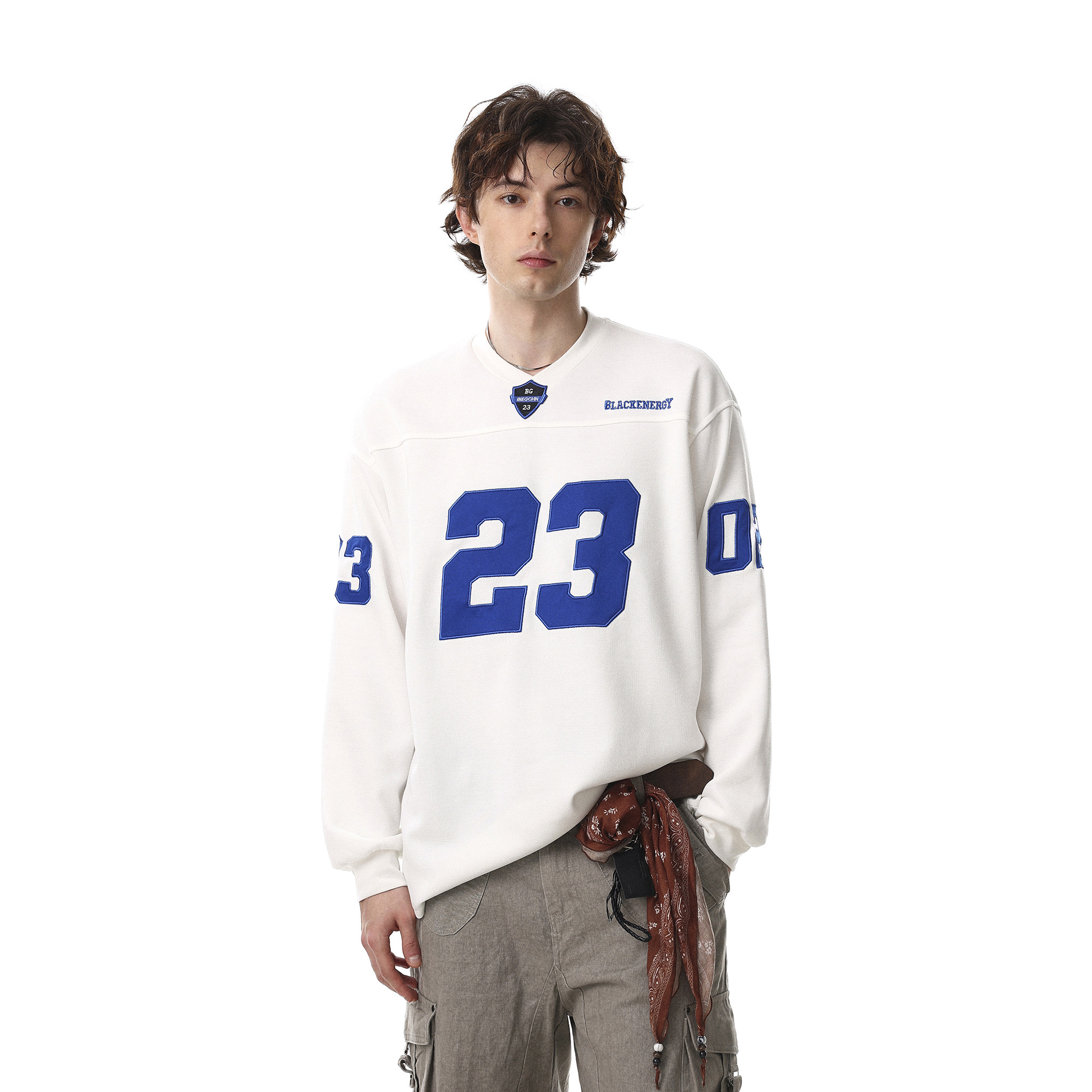 MRNEARLY美式数字印花长袖卫衣男复古休闲运动风圆领宽松潮流上衣