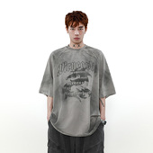 美式 潮牌新款 复古脏脏重磅纯棉情侣装 t恤男夏季 上衣 短袖 MRNEARLY