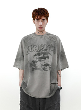 MRNEARLY 美式复古脏脏重磅纯棉情侣装短袖t恤男夏季潮牌新款上衣