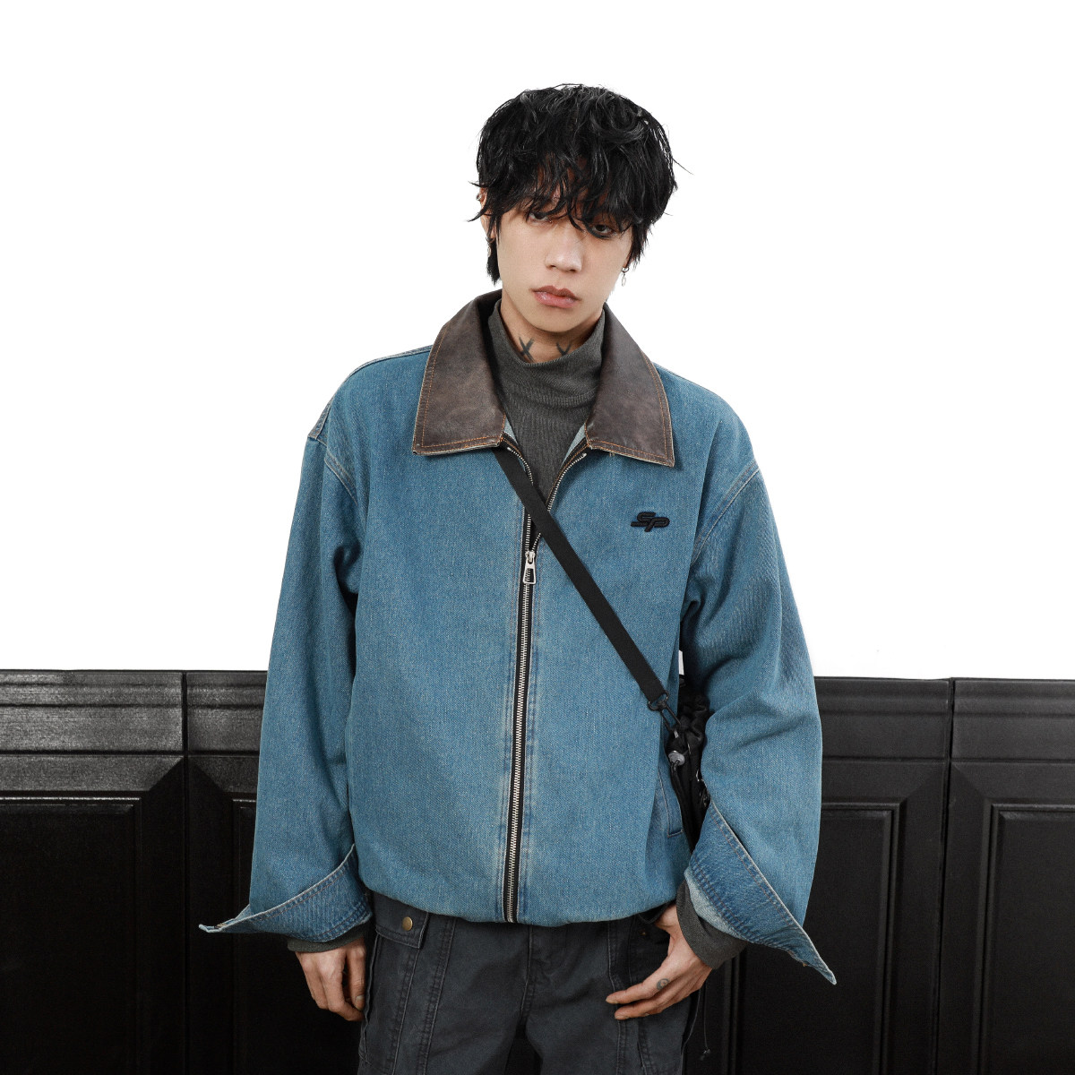 MRNEARLY美式复古翻领拼接牛仔夹克男女宽松百搭高级感休闲外套,男装,夹克,淘宝优惠券,粉丝福利购,淘宝优惠卷