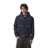 MRNEARLY美式 复古设计感飞机扣连帽夹克男宽松休闲水洗做旧外套