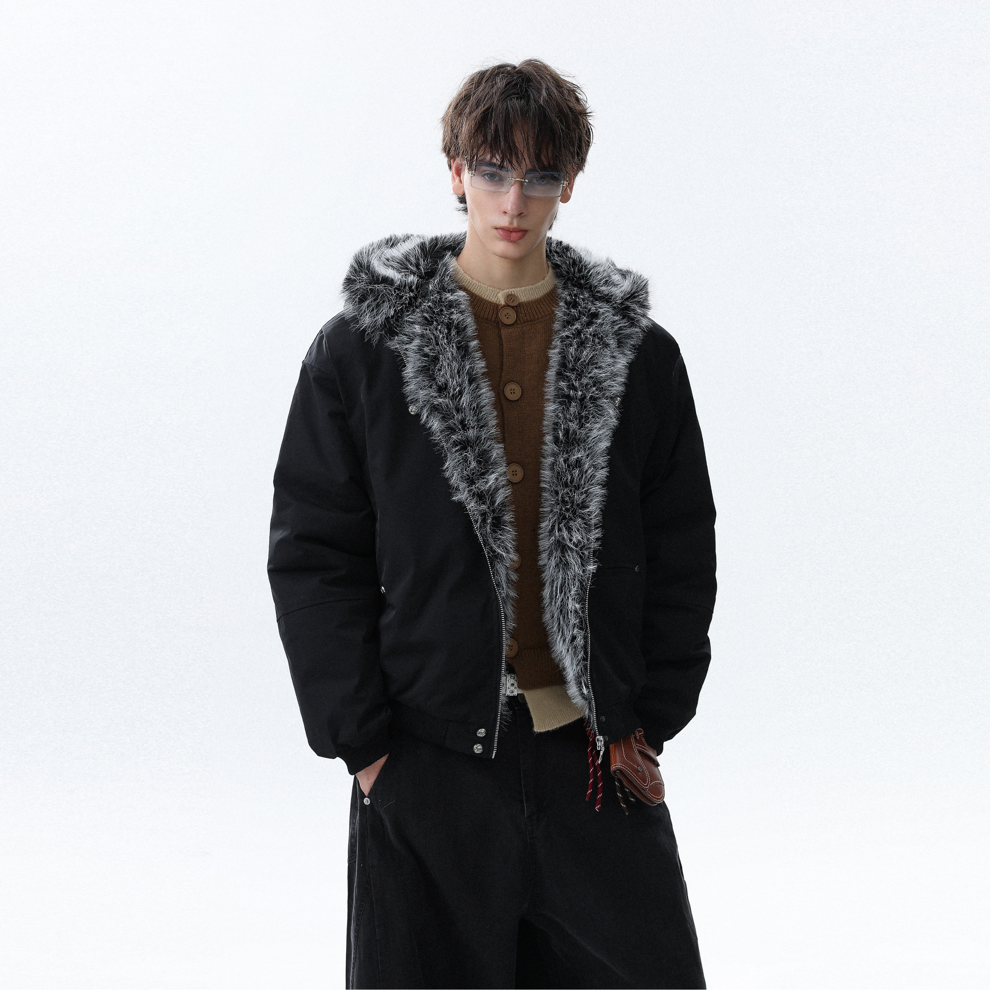 美式复古毛领座山雕棉服