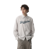 衬衫 MRNEARLY美式 复古条纹字母印花长袖 男宽松翻领休闲潮牌衬衣