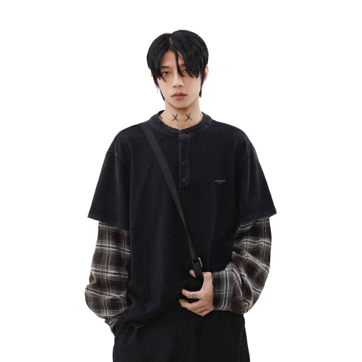 MRNEARLY美式复古假两件长袖T恤