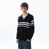 男2025秋季 MRNEARLY美式 复古撞色条纹翻领针织衫 宽松休闲毛衣潮