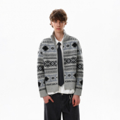 MRNEARLY美式 复古费尔岛提花针织开衫 男2025立领宽松毛衣外套潮