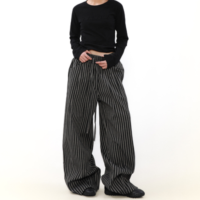 MRNEARLY美式复古竖条纹休闲裤男