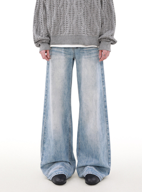 MRNEARLY美式cleanfit休闲水洗牛仔裤男直筒宽松复古长裤阔腿裤子