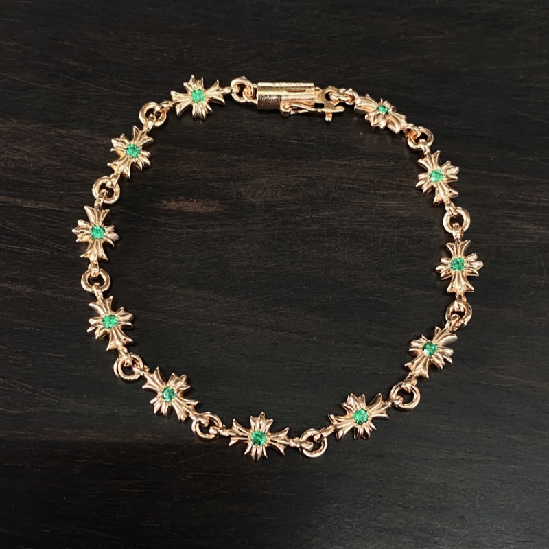 22k金TinyE细十字花祖母绿手链