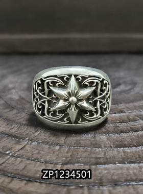 925纯银手工六芒星宽版戒指