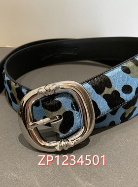 花魁silver白铜电镀白金限定ST.Barth蓝色马毛日字扣皮带男女腰带