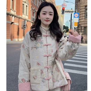 【锦绣江南】苏维新中式盘扣刺绣双面苎麻加厚保暖棉衣外套女秋冬