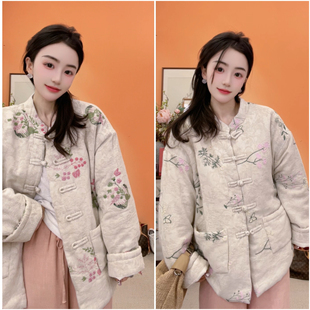 苏维原创新中式国风立领盘扣亚麻棉刺绣冬季女士保暖棉服88105