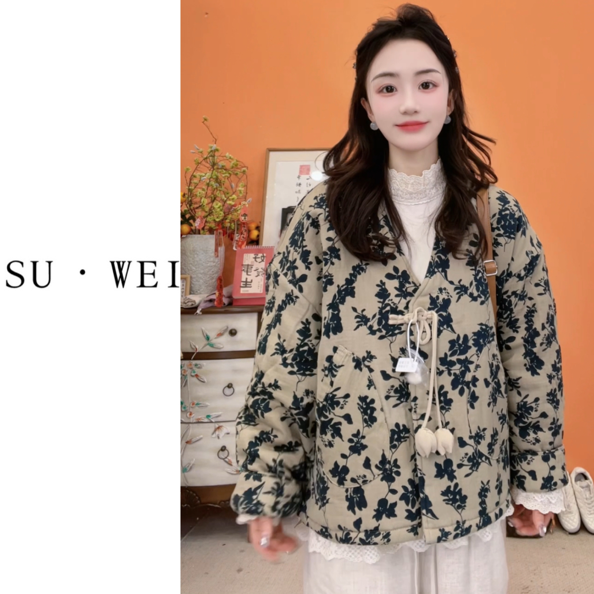 新中式复古加厚斜纹棉盘扣棉花棉袄国风冬季棉服外套女30369