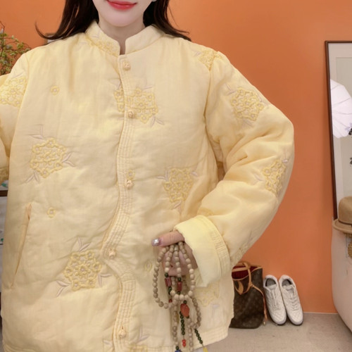 【江南茶服棉袄】苏维原创新中式彩绣手工盘扣苎麻保暖棉衣8888
