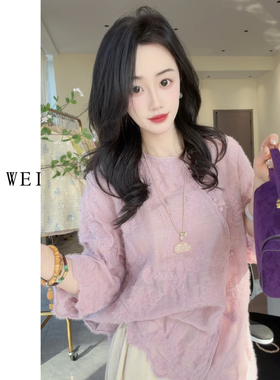 新中式夏季苎麻刺绣不规则斜襟短款百搭衬衫女款1312