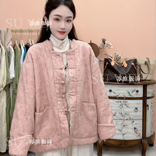 棉衣外套女新中式 202冬季 复古盘扣苎麻加厚保暖短款