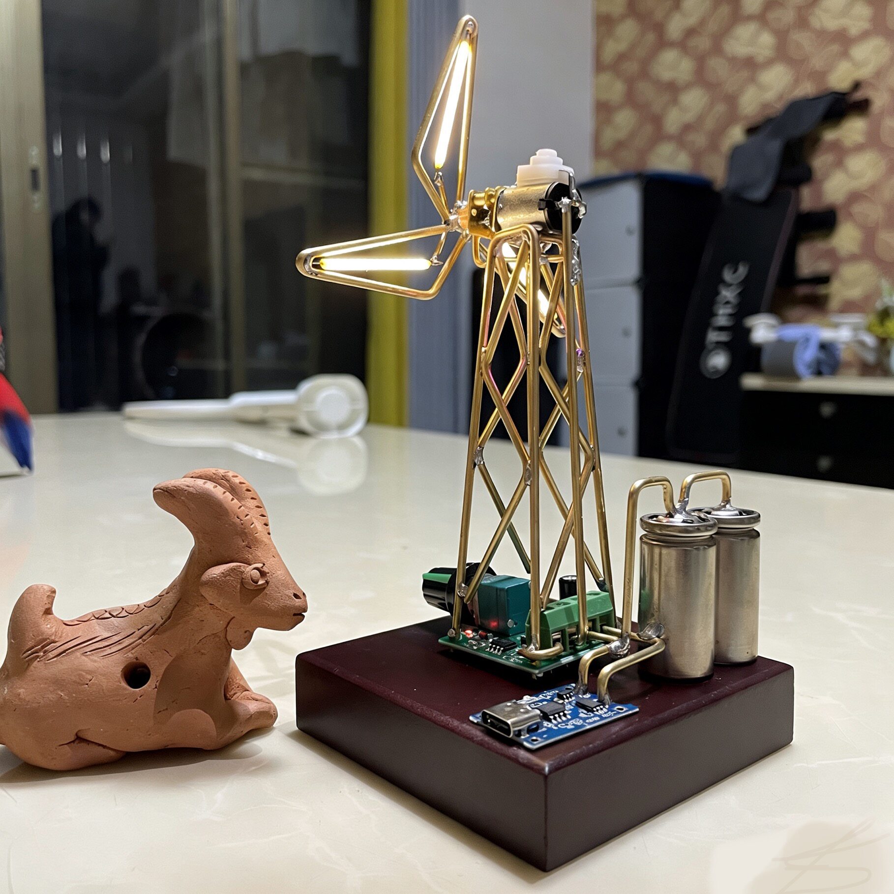 风车灯DIY材料包可转动铁塔创意风车小夜灯diy套装材料全套 成品