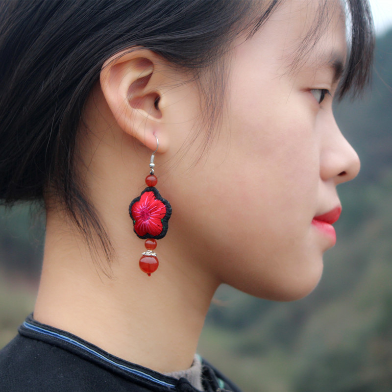 原创手工刺绣耳饰民族风简约耳环