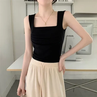 褶皱辣妹背心上衣新款 显瘦外穿内搭打底 修身 女外穿2023方领夏季