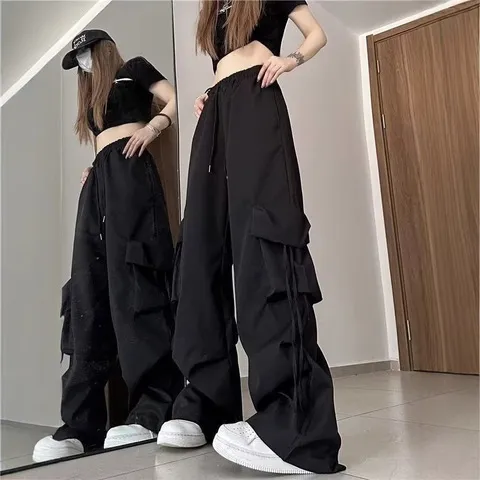 阔腿休闲宽松高腰女美式工装裤拖地复古潮长裤秋季设计感小众直筒