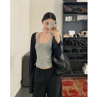 女修身 工字挂脖显瘦 夏季 螺纹上衣背心吊带细肩带楠涛辣妹弹力美式