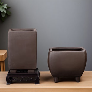 紫砂绿植花盆创意多肉植物花盆透气方形带脚圆形大小室内阳台花盆