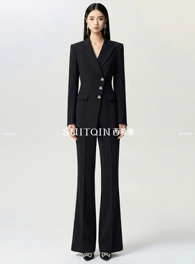 SUITQIN西装秦黑色职业西装外套收腰显瘦西服套装气质修身工作服