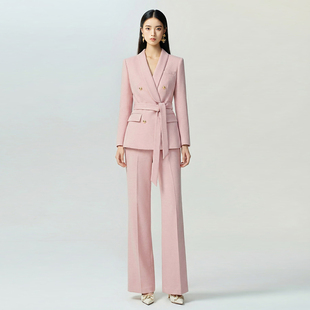 SUITQIN西装秦粉色毛呢西装职业套装女士秋冬新美业美容院工作服