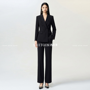 SUITQIN西装秦黑色职业西装套装女秋冬公务员面试正装律师工作服