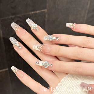 新款 猫眼温柔气质显白美甲 轻奢高级感手工穿戴甲裸粉闪钻吊坠法式