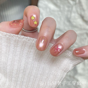 穿戴甲猫眼美甲小熊星星可爱豆豆甲玻璃珠猫眼显白美甲可重复使用