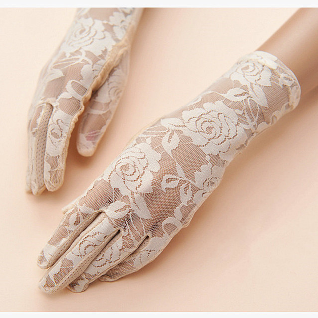 手套遮陽防曬雙層蕾絲開車騎車