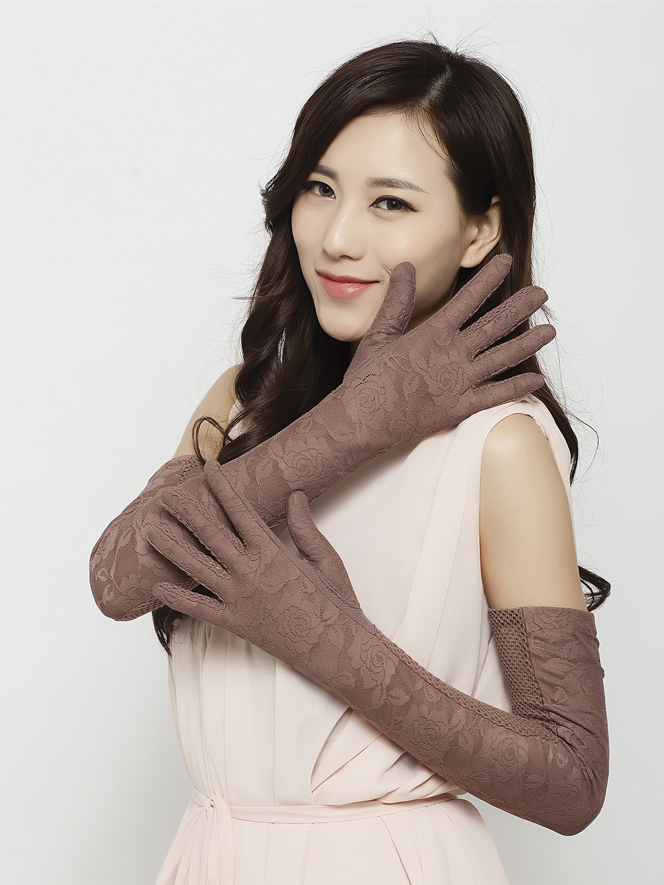 遮陽紫外線中長款全指蕾絲手套