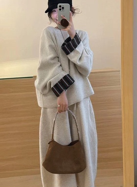 上架72小时有货-韩系一整套深冬穿搭2025爆款灰色卫衣阔腿裤套装