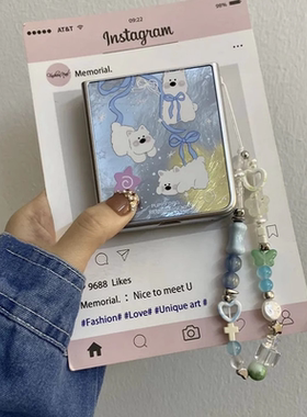 新款羽纱西高地适用华为pocket2折叠屏手机壳小米mixflip硬壳三星zflip6手链OPPO Find N3Flip防摔荣耀vivo女