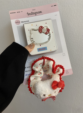 网红镶钻kt猫补妆镜适用华为pocket2折叠屏手机壳小米mixflip个性三星zflip6腕带OPPO Find N3Flip荣耀vivo女