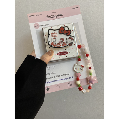 卡通kt猫支架适用华为pocket2折叠屏手机壳小米mixflip硬壳三星zflip6手链OPPO Find N3Flip创意荣耀vivo女款